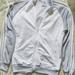adidas White and Light Gray 3-Stripe Track Jacket